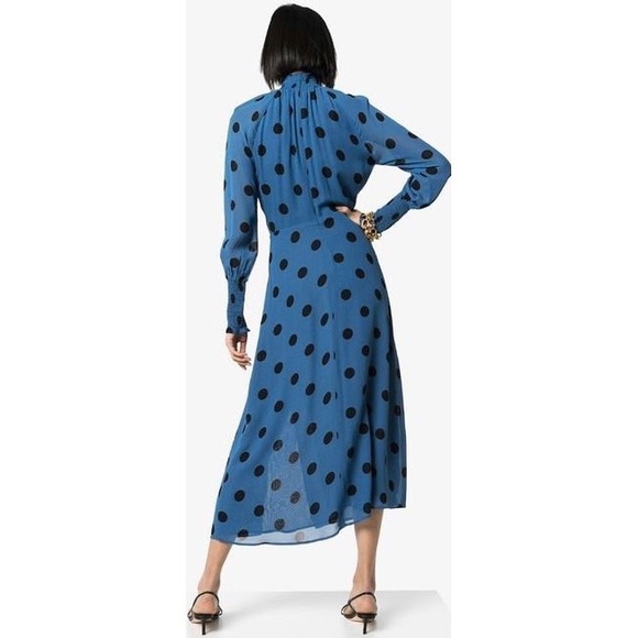 Reformation Valentin Blue & Black Polka-dot High Neck Midi Dress - Picture 10 of 14